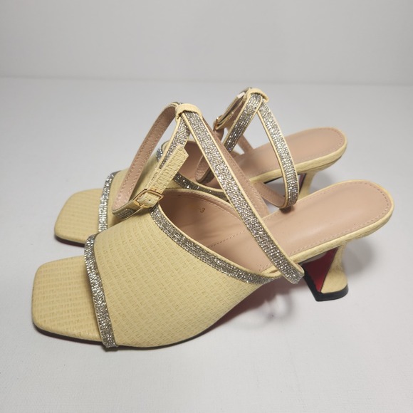 Unbranded Womens Sandal‎ Pumps Size 10 Yellow Sprarkly Rhinestone Ankle Strap - Picture 1 of 8